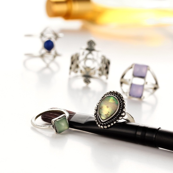 5 PCS Opal Crystal Mix Midi Ring Set - Picture 4 of 6